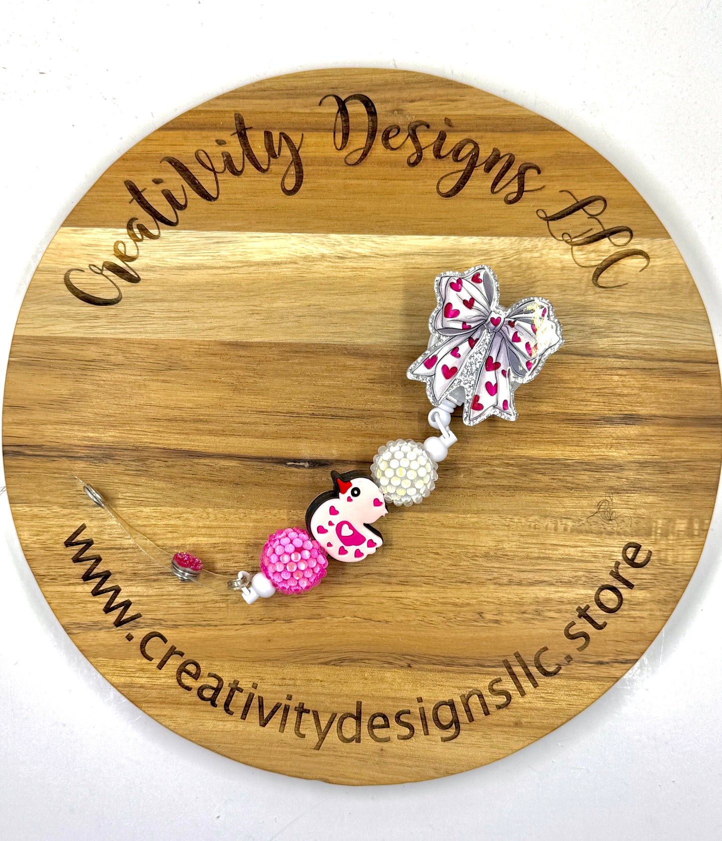 White Bow With Red Hearts