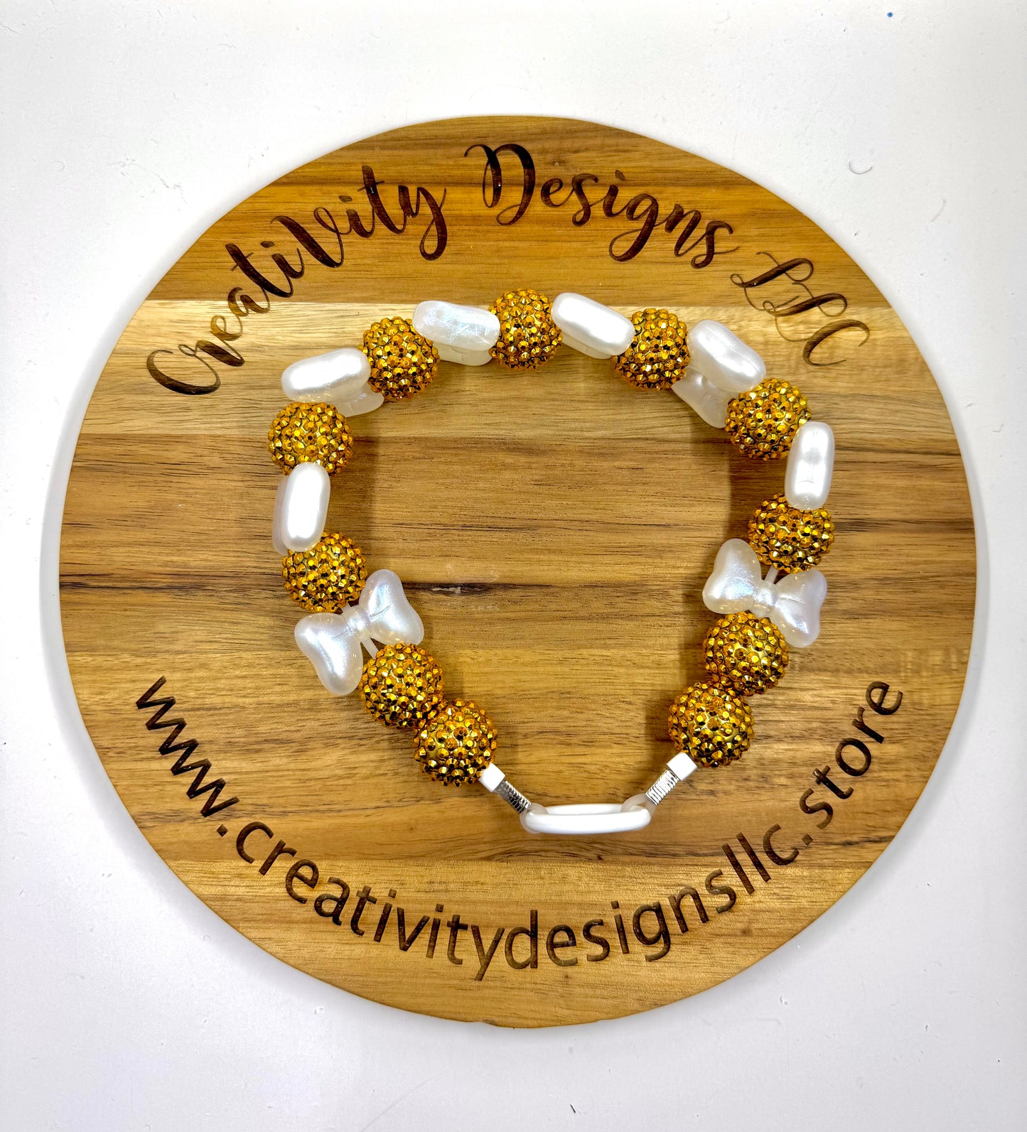 Gold Sparkle & White Bow 17”