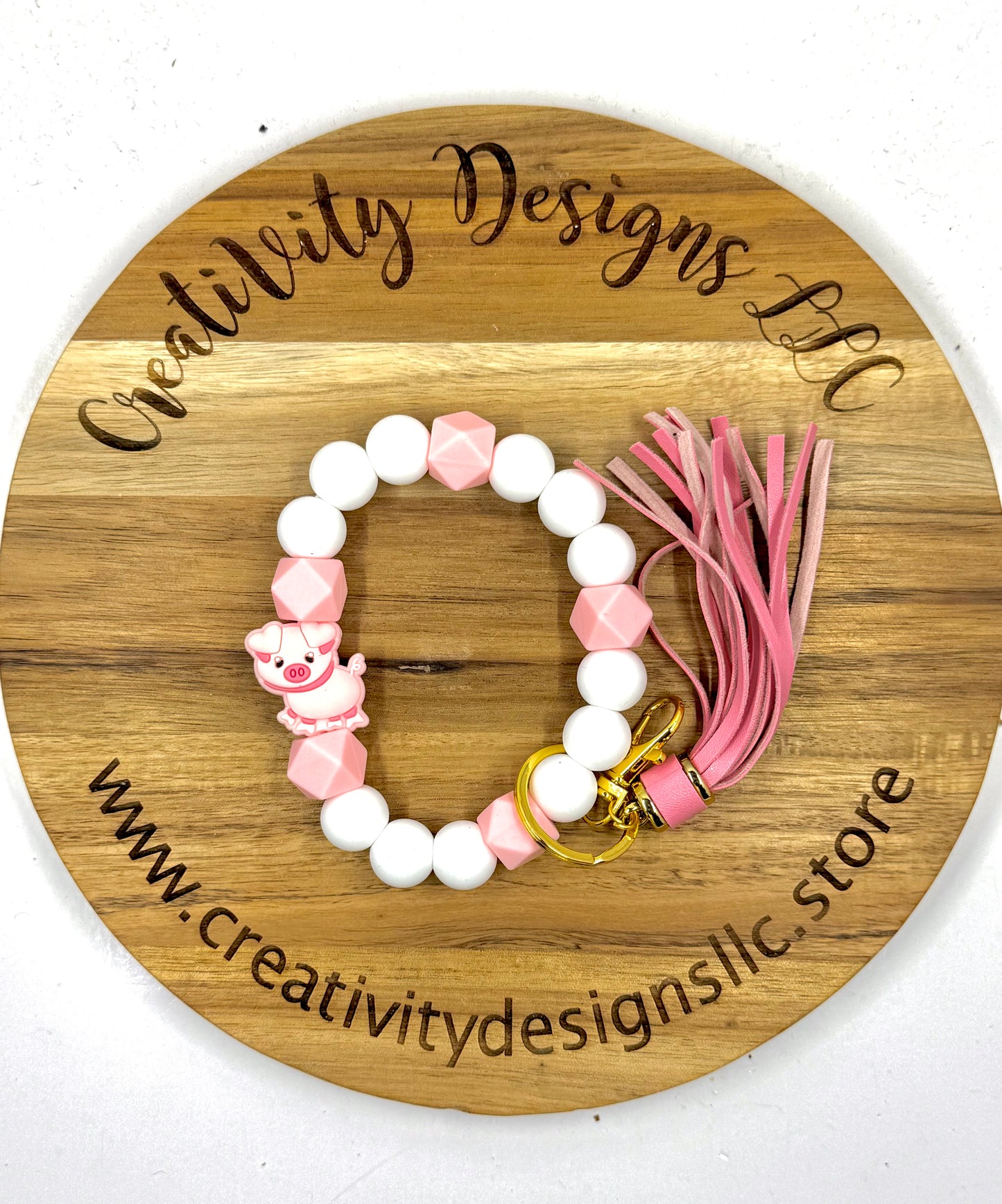 Pink & White Pig Wristlet