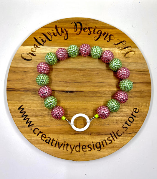 Pink &Green Dog Collar 17”