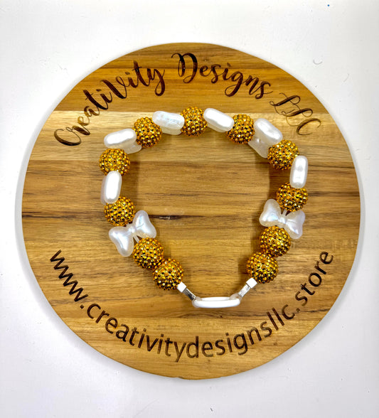 Gold Sparkle & White Bow 17”