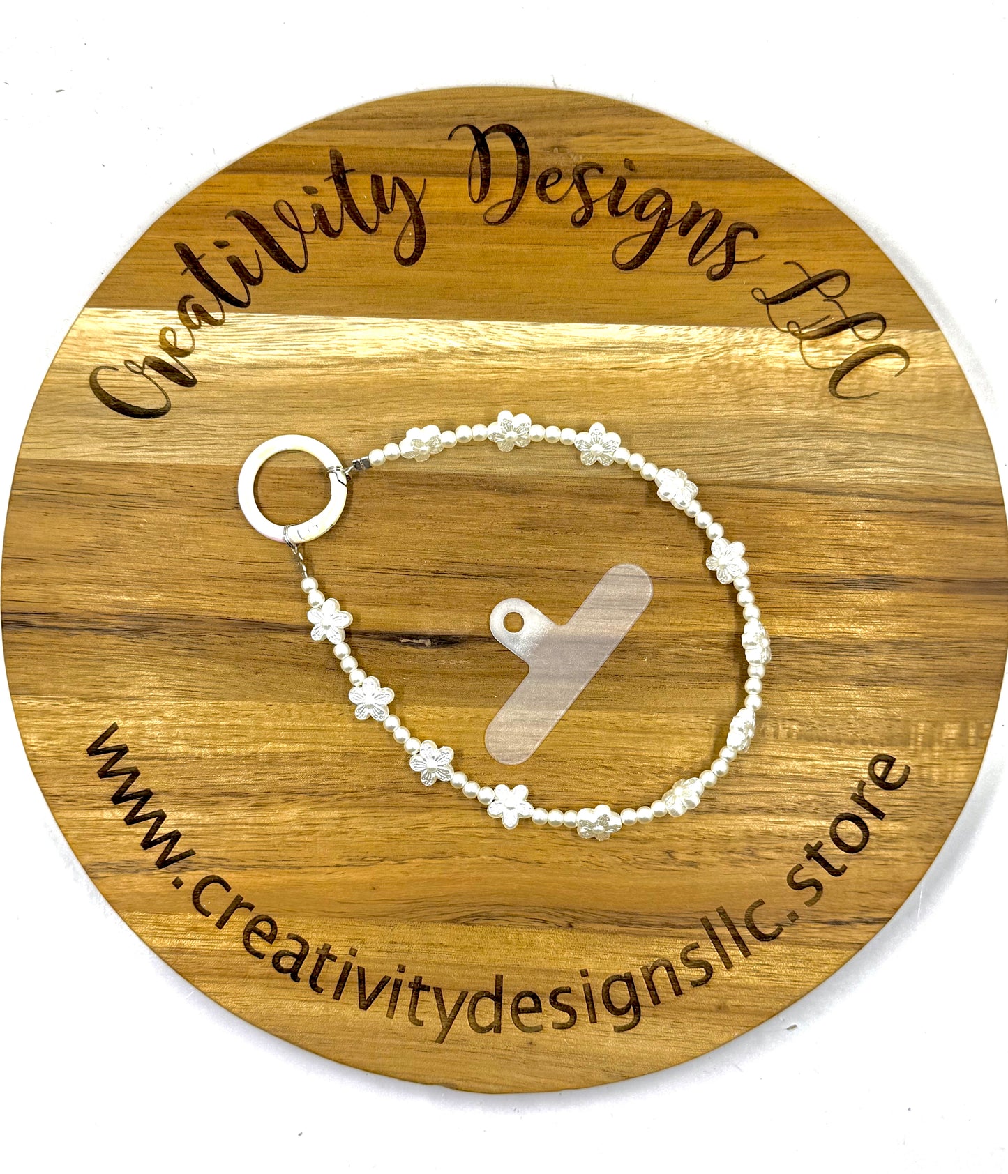 White Pearl Floral Phone Charm