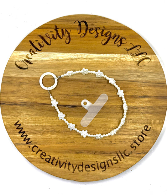 White Pearl Floral Phone Charm