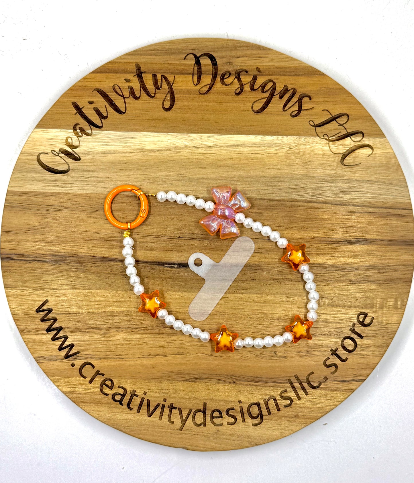 White Pearl & Orange Bow Phone Charm