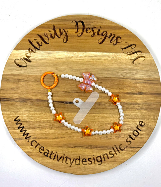White Pearl & Orange Bow Phone Charm