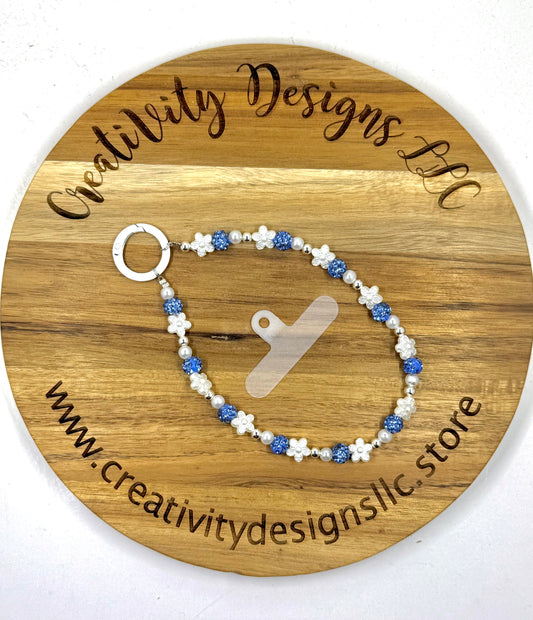 Blue Sparkly Flower Phone Charm