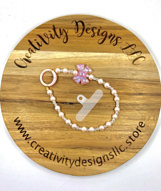 Pink Pearl Pink Bow Phone Charm