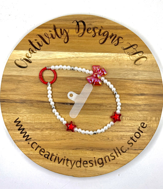 White & Red  Pearl Phone Charm
