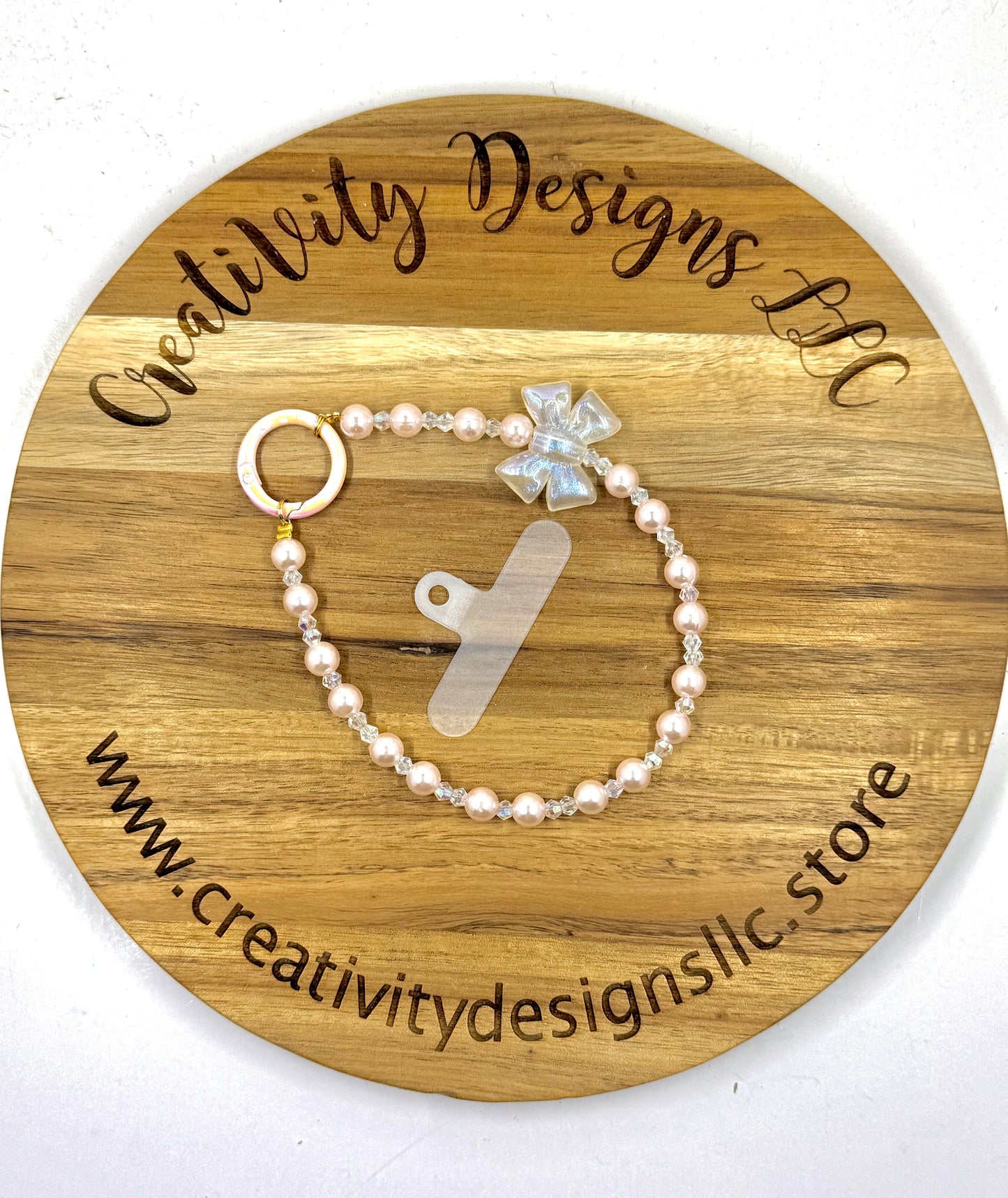 Pink Pearl White Bow Phone Charm