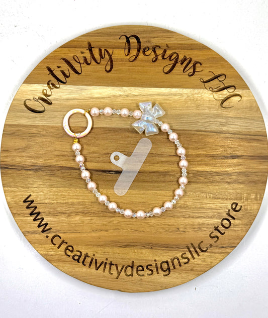 Pink Pearl White Bow Phone Charm