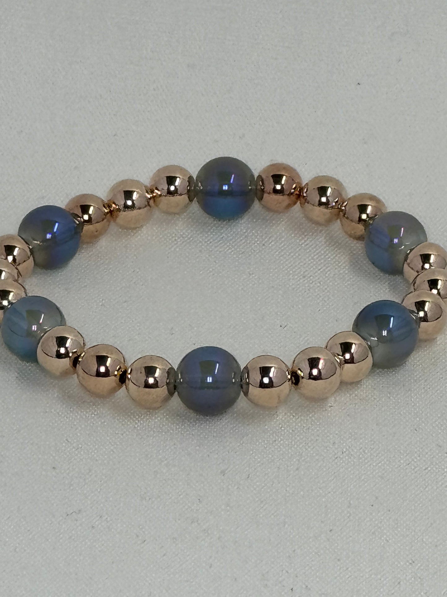 Large Iridescent Blue & Rose Gold