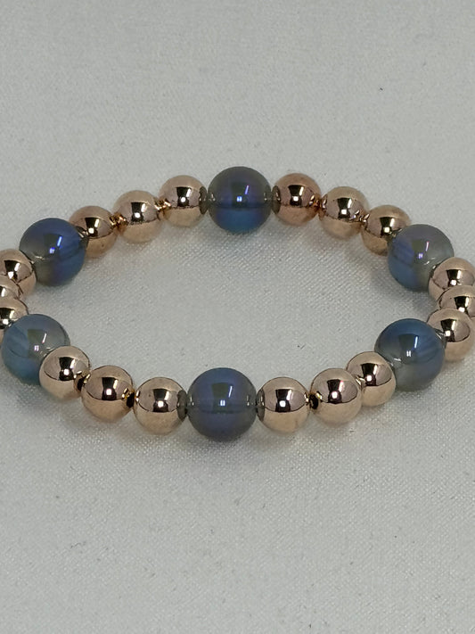 Large Iridescent Blue & Rose Gold