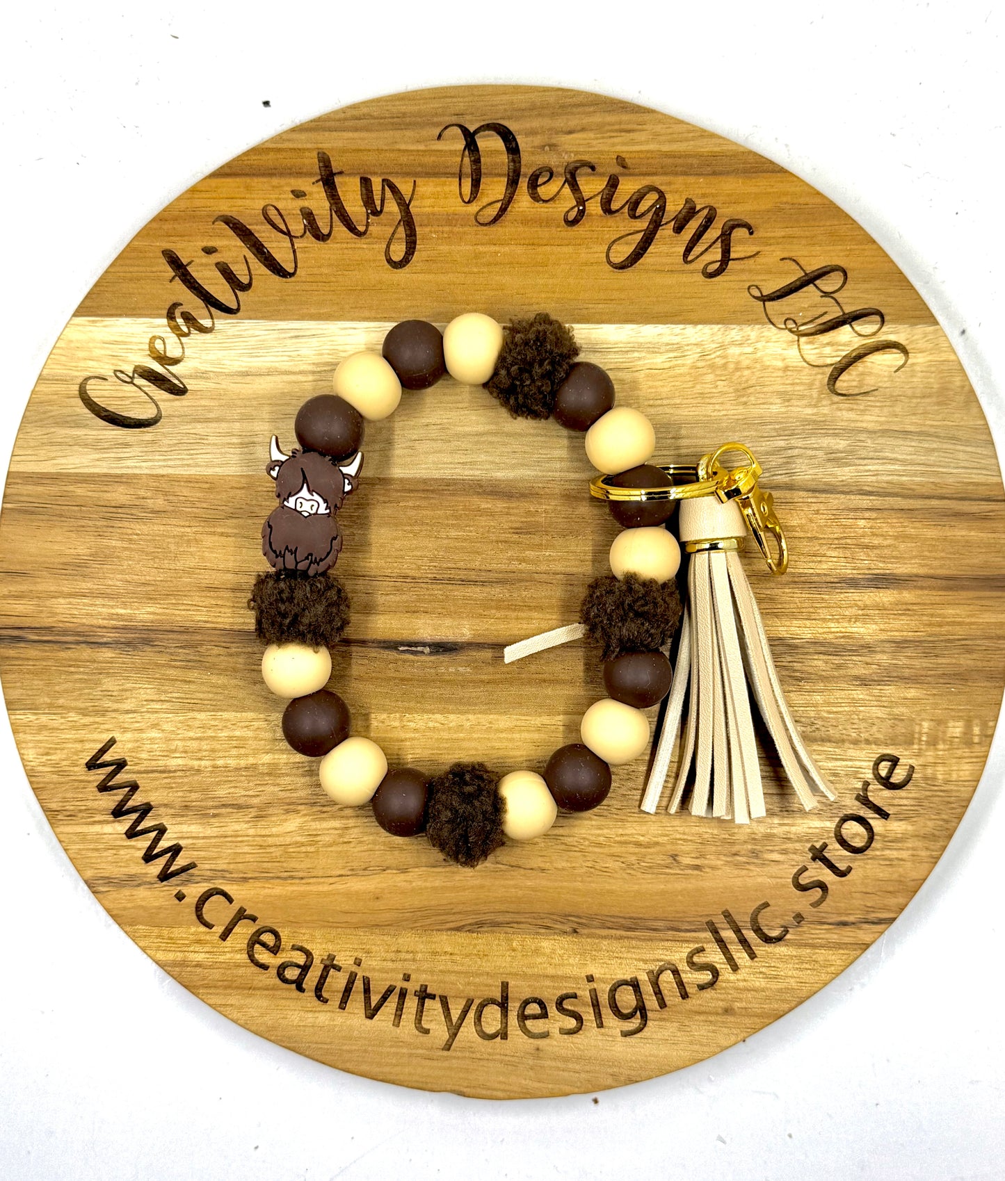 Highland Cow  With Tassel Wristlet