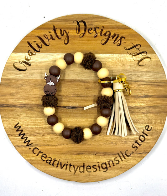 Highland Cow  With Tassel Wristlet