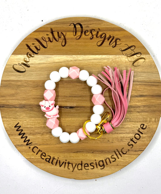 Pink & White Pig Wristlet